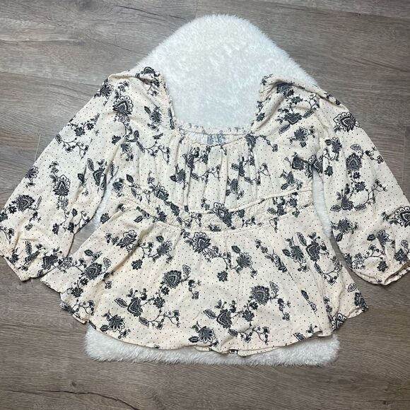 Torrid Top Rayon Ruched Waist Beige Floral Boho Blouse Long Sleeve Size 3 XXXL - Picture 13 of 13